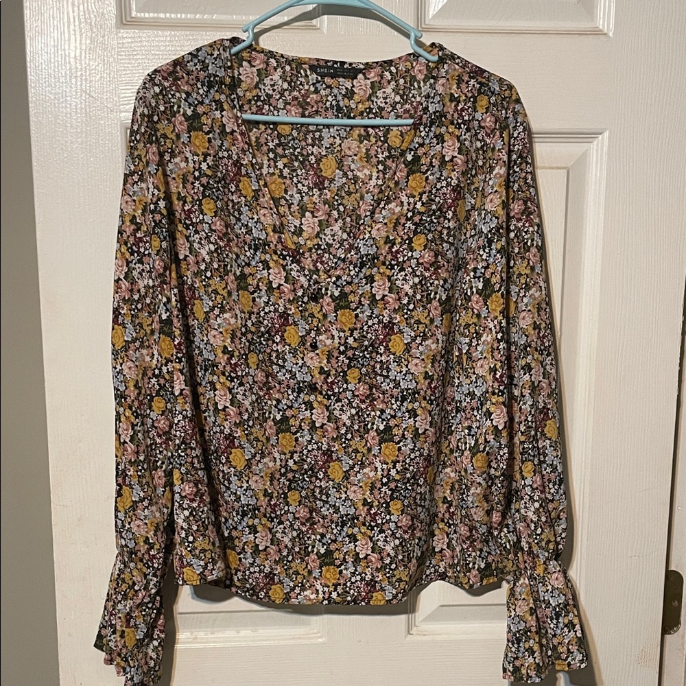 SHEIN Floral Blouse - Black and Yellow